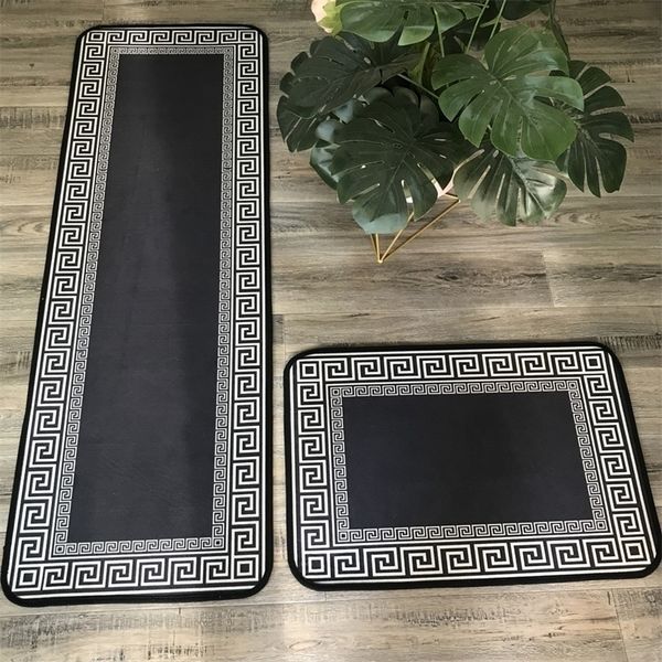 Esteira de cozinha preto e branco geométrico estilo retro área tapete para quarto de cabeceira porta absorver óleo moderno tapete casa deco 220301