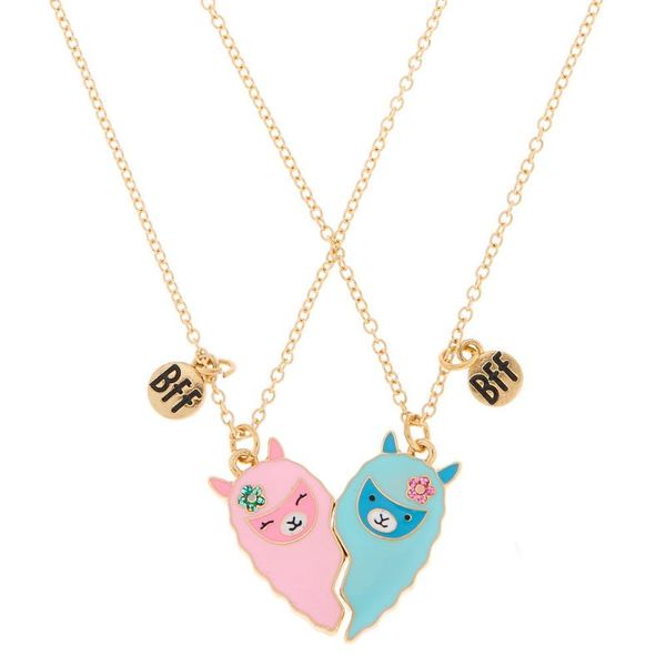 

harong bff necklace friends friendship heart rhinestone enamel pendant gold chain couple cartoon jewelry gift girl necklaces, Silver