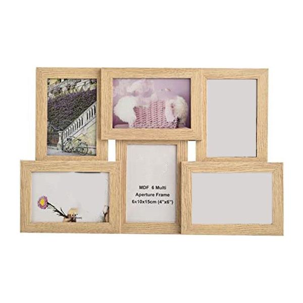 

collage multiple picture frames for 6 pos in 4 x inches wooden, mdf wall mounting frame (natural)