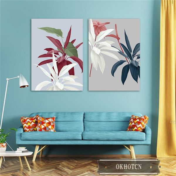 

paintings green white red leaf canvas painting scandinavian style art poster on the wall modular pictures for living room bedroom decor
