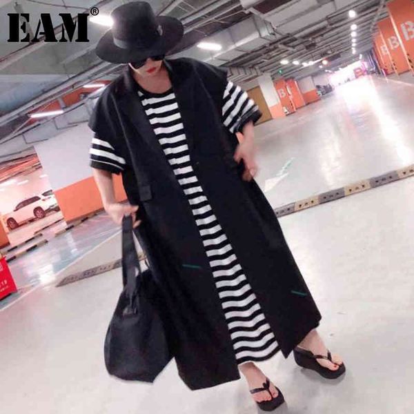 

[eam] women loose fit black big size long casual vest lapel short sleeve fashion spring autumn 1dd6843 210512, Black;white
