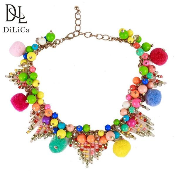 

chokers dilica fashion bohemian necklace choker for women colorful beads charms statement female boho necklaces ketting, Golden;silver