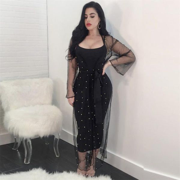 

casual dresses women's bandage dress beading bodycon winter long sleeveless black birthday party, Black;gray