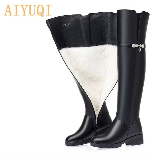 

boots aiyuqi winter women knee high long genuine leather waterproof thigh large size women's, Black