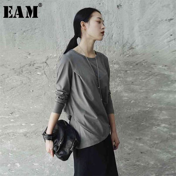 

[eam] new spring autumn round neck long sleeve black fod split joint loose elastic t-shirt women fashion tide je82701s 210401, White