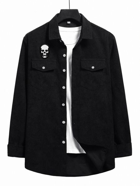 

romwe guys skull graphic shirt without tee e2s7#, White;black