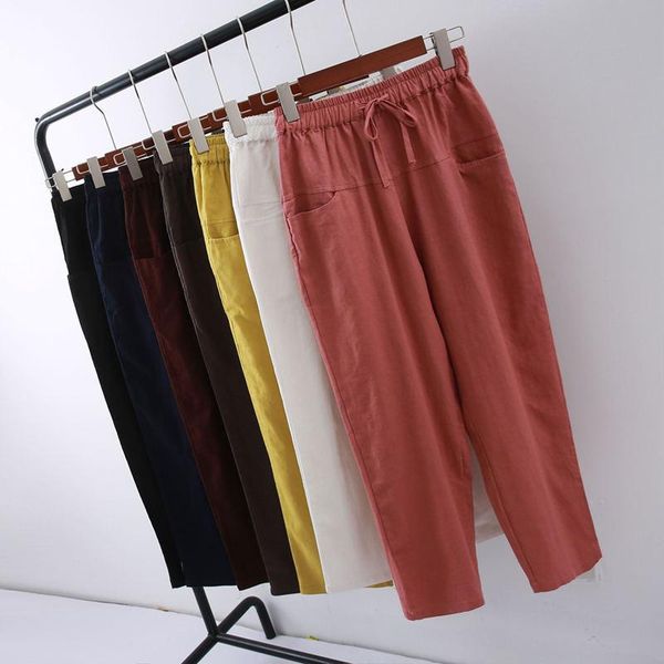 

women's pants & capris arrival cotton linen women casual high waist trousers summer streetwear lace up lady pantalon femme q1373, Black;white