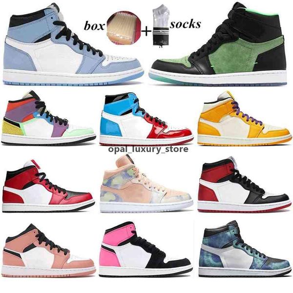 

with box men basketball shoes jumpman 1s university blue backboard black toe turbo green court purple athletic sports sneakers mens trainers