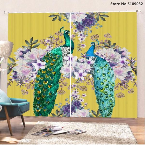 

chinese style window curtain phoenix animals drapes for living room bedroom 2 panels flower print &