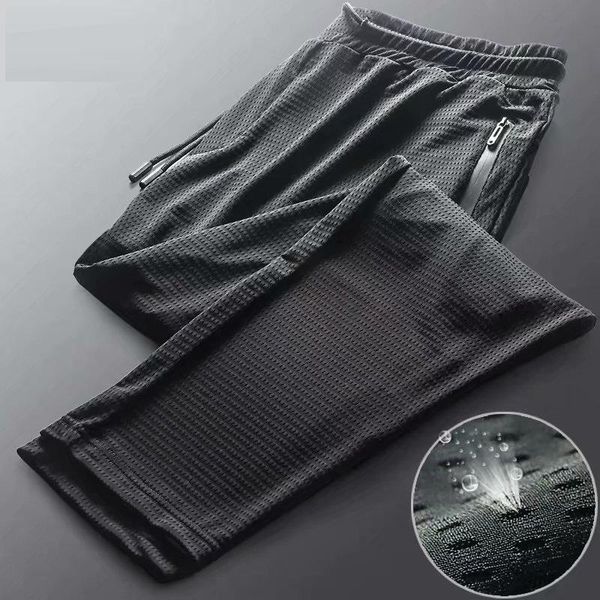 

men's pants summer thin ice silk casual breathable quick-drying running sports sweatpants for men, Black
