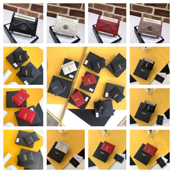 

new gucci lv y.s.l fashion card holders woman letter mini wallet wholesale designer pure color genuine leather black wallet with box, Red;black