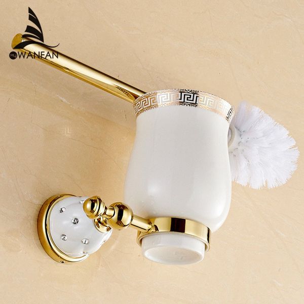 

bathroom shelves toilet brush holders gold plated wall mounted holder with ceramic cup household products bath hardware sets 5209