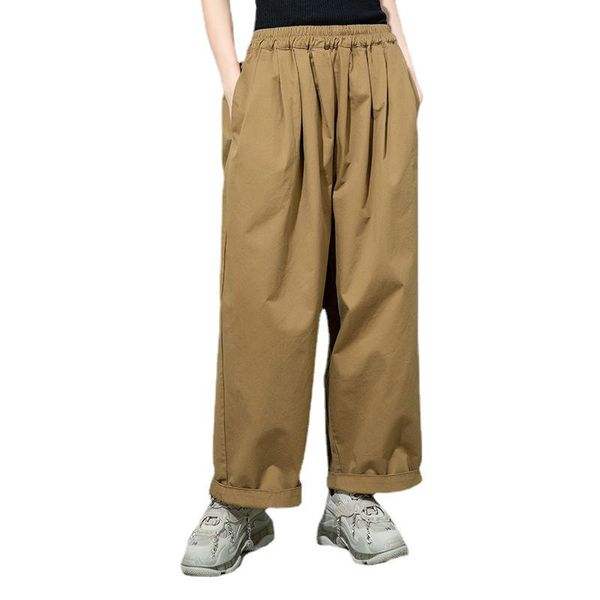 

women's pants & capris women elastic brown wide leg long casual high waist trousers loose fit fashion tide spring autumn 2021, Black;white