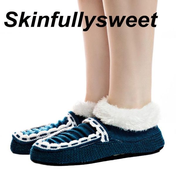 

warm women wool slippers cotton shoes plush floor shoe bow-knot fleece indoor non-slip home, Black