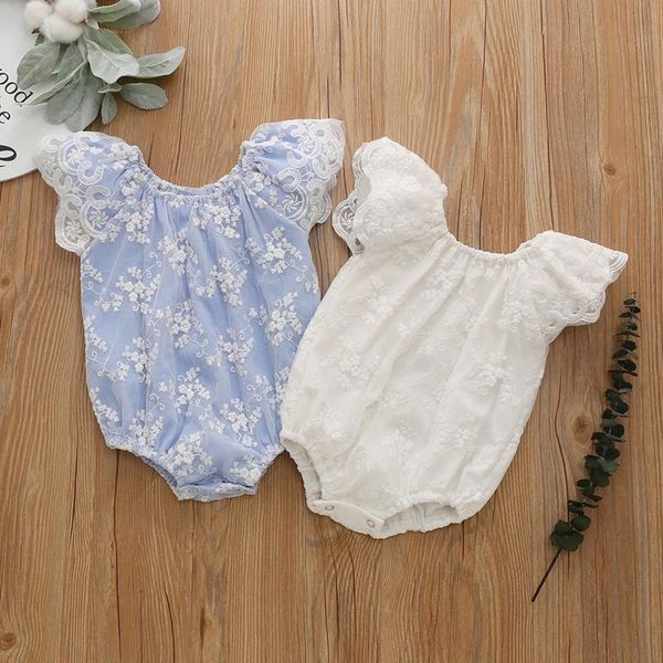 

rompers born infant baby girls clothes floral jumpsuit summer sleeveless gauze lace bodysuit romper casual sunsuit outfits, Blue