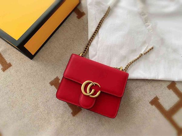 

luxurys handbags 2021 red small women horizontal square cover chain korean version with single solid color tbpv