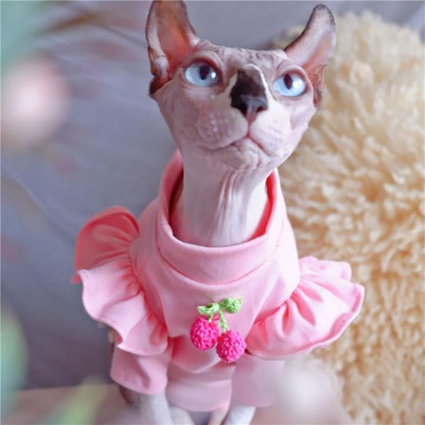 

cat costumes pink flying sleeve strawberry sphynx clothing summer thin hairless clothes breathable anti-drop for cats