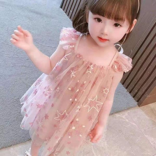 

girl's dresses cute snow flake star printed green pink tulle dress for 2-7 years girls kids clothes child girl summer light 2021, Red;yellow