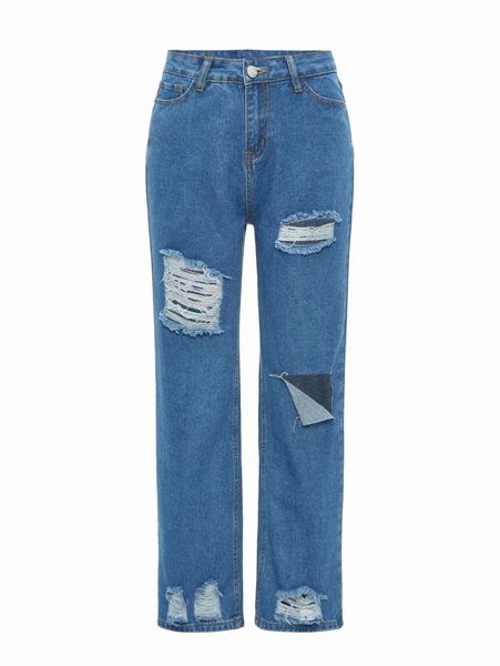 

ripped straight leg jeans m5bj#, Blue