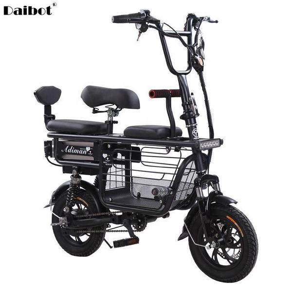 

electric bicycle daibot bike parent-child two wheels bicycles 48v 80km smart portable scooter with three seats, Silver;blue