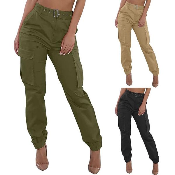 

women's pants & capris women cargo high waist jogger military solid casual army camouflage camo trousers without belt sweatpant 2021, Black;white