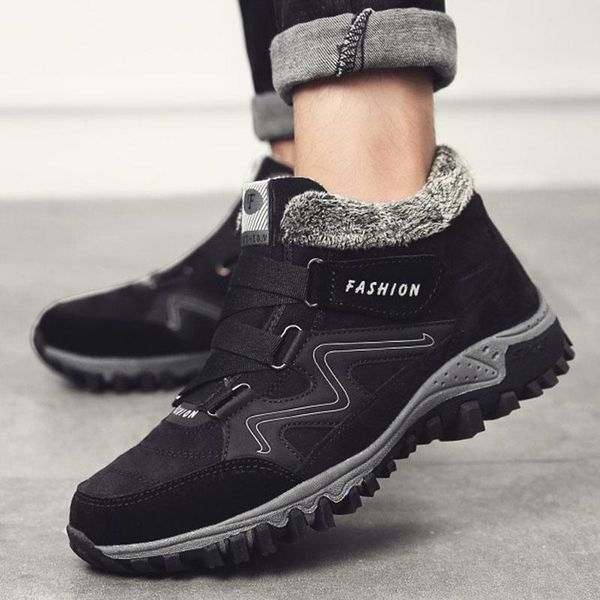 

boots women's ankle winter fur 2021 warm platform snow high leather non slip couples female sneakers casual footwear, Black