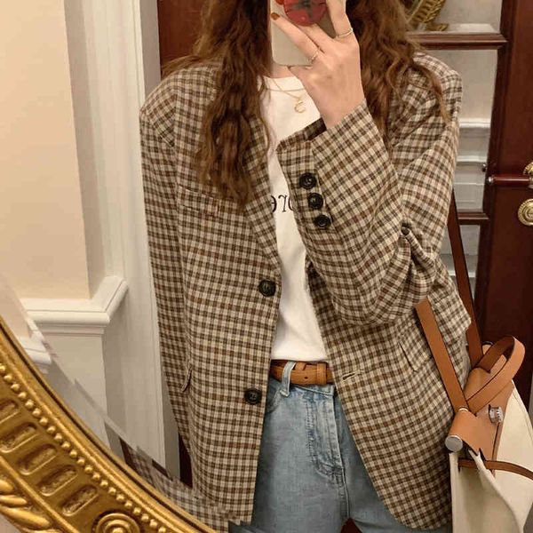 

women's sweaters autumn jacket women vintage casual plaid coat streetwear stylish chaqueta mujer all-match loose overcoat female p, White;black