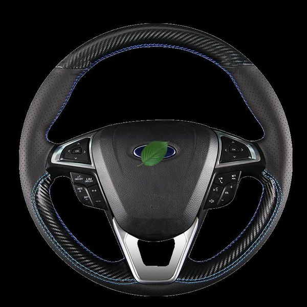 Tampas do volante para Mondeo Focus acompanhante Kuga borda Fiesta Diy costure a mão de fibra de carbono capa de couro