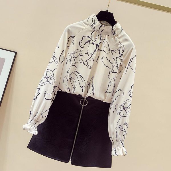

blouse women 2021 autumn hong kong style chiffon shirt temperament oblique-breasted niche long-sleeved elegant women's blouses & shirt, White