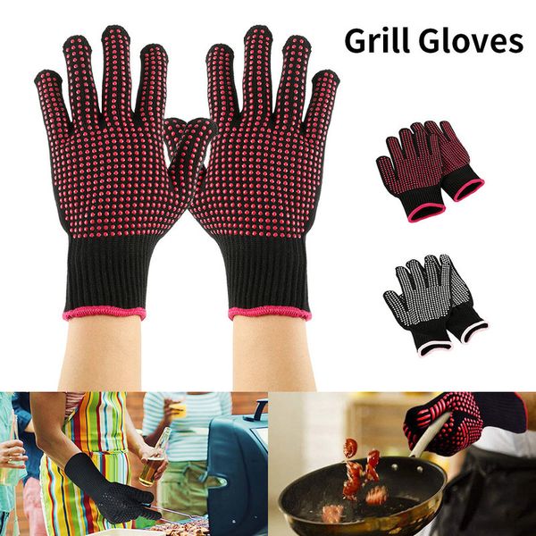 

1 pair heat resistant grill glove premium insulated durable fireproof thick silicone cooking baking bbq oven glove grill mittens