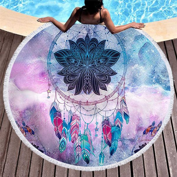 Mandala Dreamcatcher 150 cm Runde Mikrofaser Strandtuch Picknickdecke Tragbare Outdoor Sport Kinder Geschenk Yoga Matte T615 210728