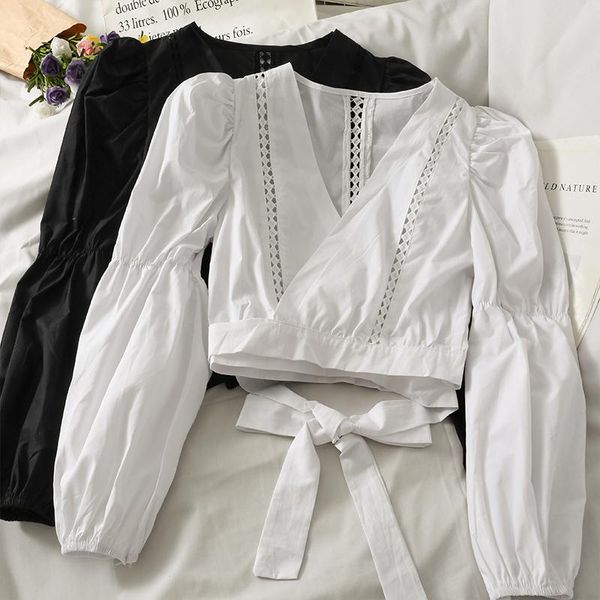

women's blouses & shirts women solid color womens long puff sleeve woman 2021 summer omighty ins drop, White