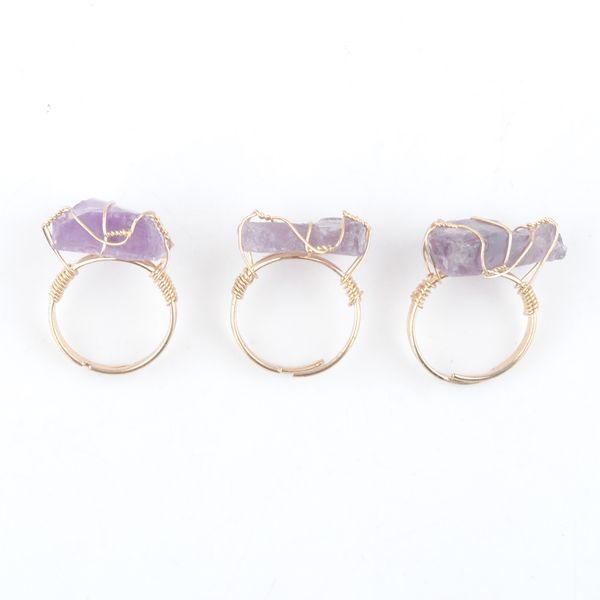 

with side stones finger rings natural amethyst stone women irregular wire wrap healing gold-color resizable ring jewelry dx3095, Silver