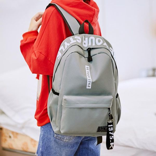 

backpack canvas solid color student college wind letter ribbon shoulder bag