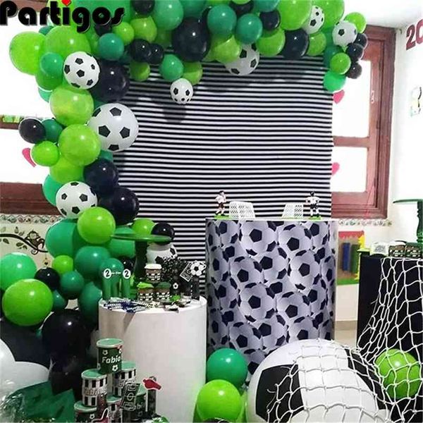 87 adet Futbol Parti Balon Garland Kiti 12 inç Futbol Baskılı Balonlar ile 16ft Srip Futbol Parti Dekorasyon Hava Globos 210719