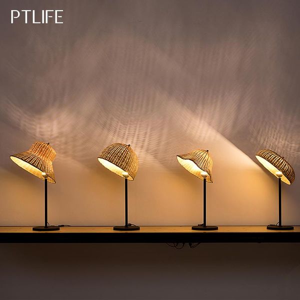

creative table lamp bedroom bedside led dimmable art bamboo woven lamps warm romantic nordic simplicity