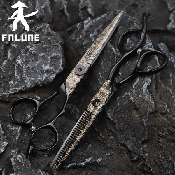 

hair scissors fnlune damascus pattern professional salon cut barber haircut thinning warp shear lancet hairdressing