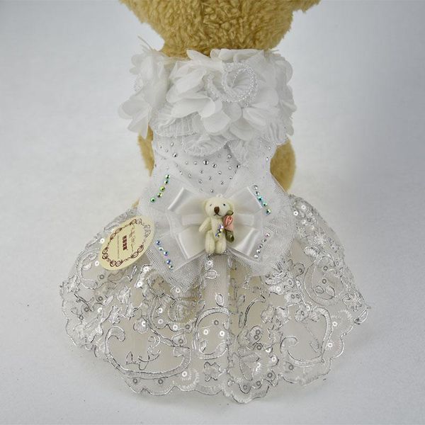 

dog apparel white lace flower puppy luxury bow dress pet cat tutu skirt princess wedding chihuahua clothes bride costume