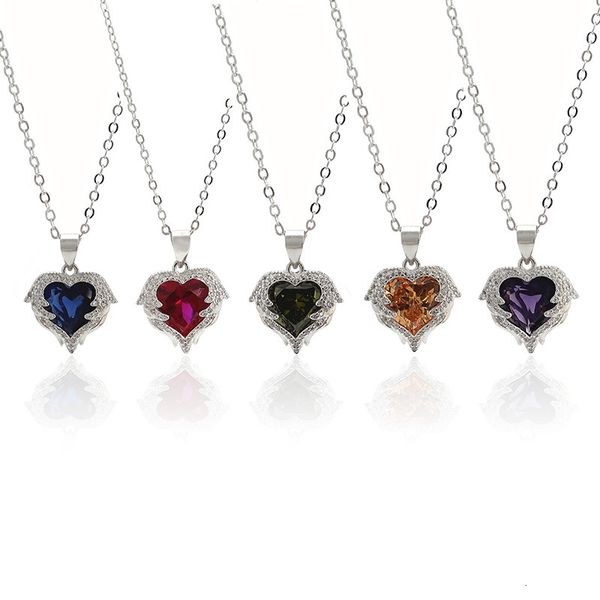 

s925 sier heart color treasure pendant women's short necklace d2229, Silver