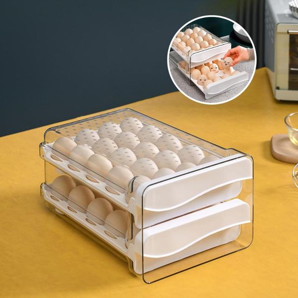 

storage bottles & jars household egg box drawer-type refrigerator plastic transparent 40 grid double layer tray