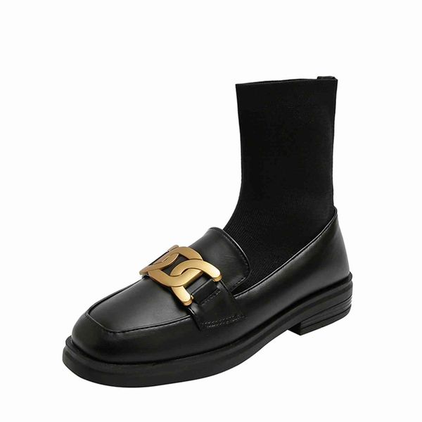 

dress shoes martin fashionable women's boots metal chain decoration autumn winter comfortable three inches thick heels high around the, Black