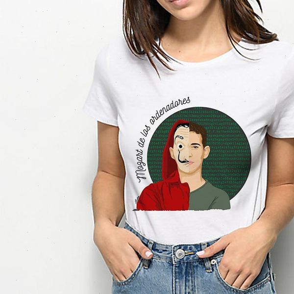 

womens oversize la casa de papel money heist tees daily cool t shirt women hipster graphic funny female personality, White