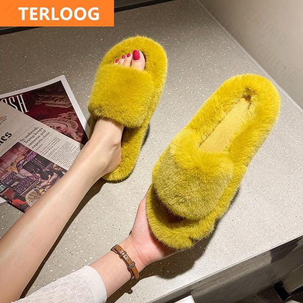 

slippers autumn winter 2021 women flats shoes fashion plush warm cozy casual flip flops designer modern slides mujer zapatos, Black