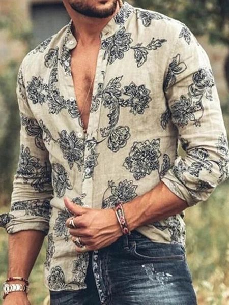 

men's casual shirts 2021 autumn european and american men's long-sleeve printed slim shirt fashion -3xl, White;black