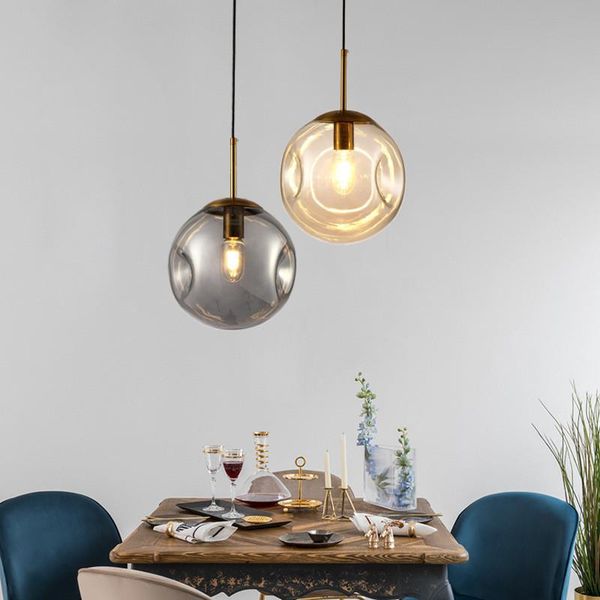 

pendant lamps nordic luxury glass ball metal single head lamp bedroom restaurant living room study bar counter led modern light