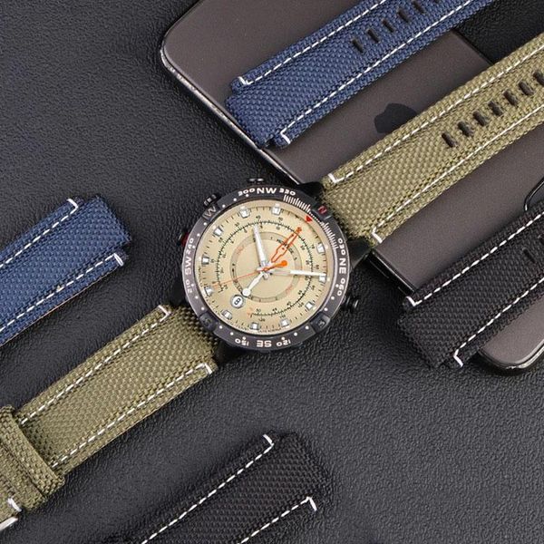 

watch bands for tw2t76500/6300/6400 series watchband 24*16mm lun end nylon with genuine leather bottom sports strap screws, Black;brown