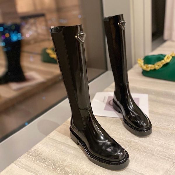

boots women knee high genuine leather flat black fashion 2021 winter tube