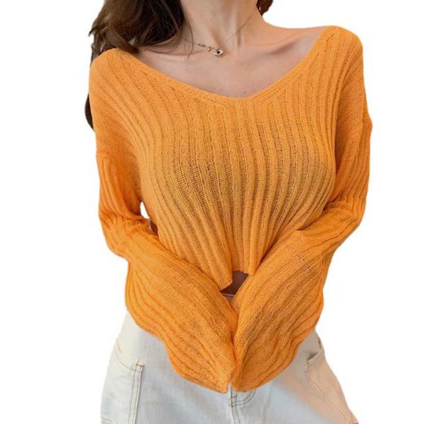 

women's sweaters v neck long sleeve loose pullover short knitted summer fashion ladies knitwear cropped wdc9051, White;black