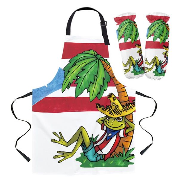 

aprons puerto rico flag frog palm tree apron kitchen baking accessories for women cooking