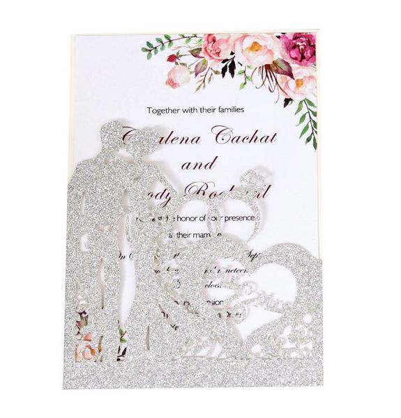 

greeting cards 10pcs/lot laser cut glitter wedding invitations covers valentine's lovers diamond design